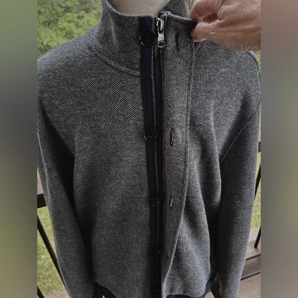 Banana Republic Navy Grey Size Large Sweater Jacket Varsity Cotton Zip Up